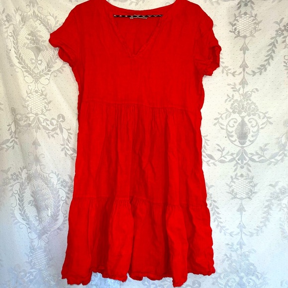 FRANCESCA BETTI Made In Italy Linen Blend Palm Print Shirt Dress With Rope Belt
